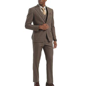 Brown Houndstooth Notch Lapel 3 Piece Stacy Adams Men's Suit